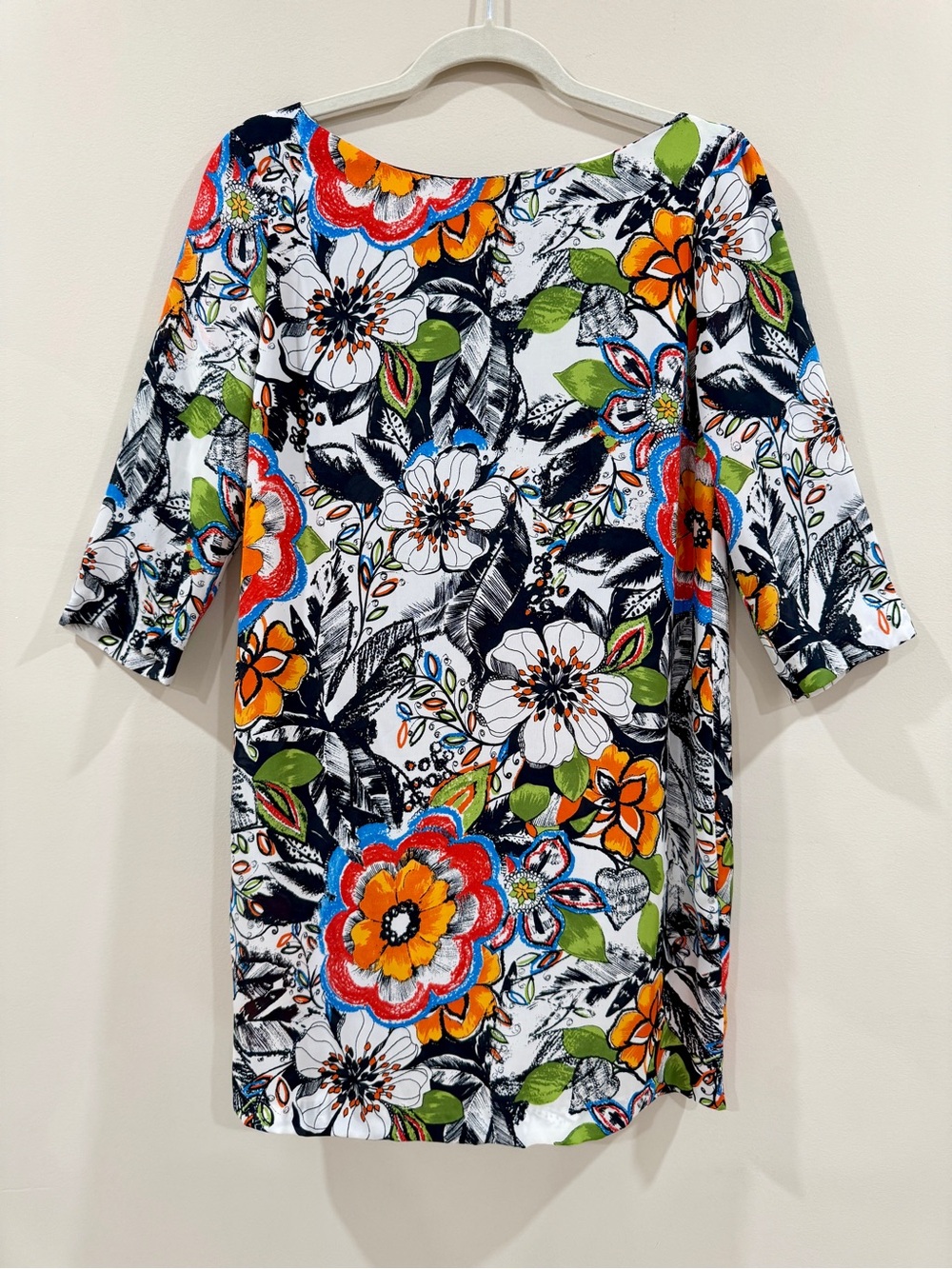 Zara Floral Tunic Shift Dress Bold Tropical Retro Graphic Pop Art Boho Chic Sz M